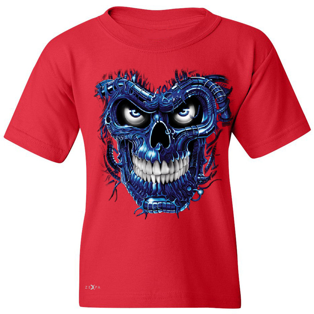Blue Terminator Skull Youth T-shirt Sugar Day of The Death Tee - Zexpa Apparel Halloween Christmas Shirts