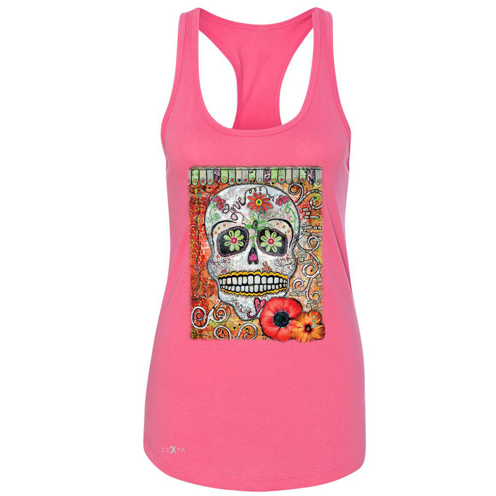 Love Skull with Flower Women's Racerback Day Of The Dead Oct 31 Sleeveless - Zexpa Apparel - 2