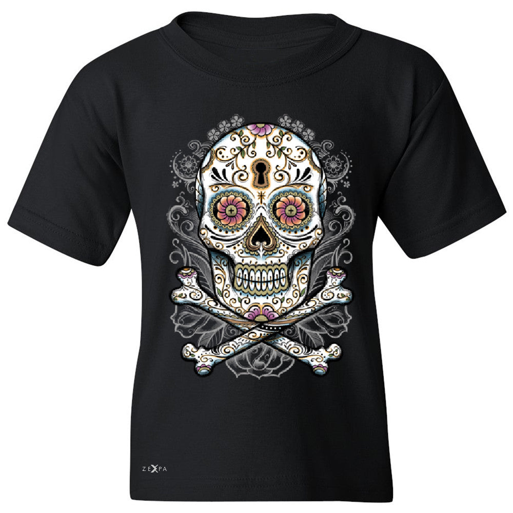 Floral Skull Youth T-shirt Dia de Muertos Sugar Day of The Dead Tee - Zexpa Apparel - 1