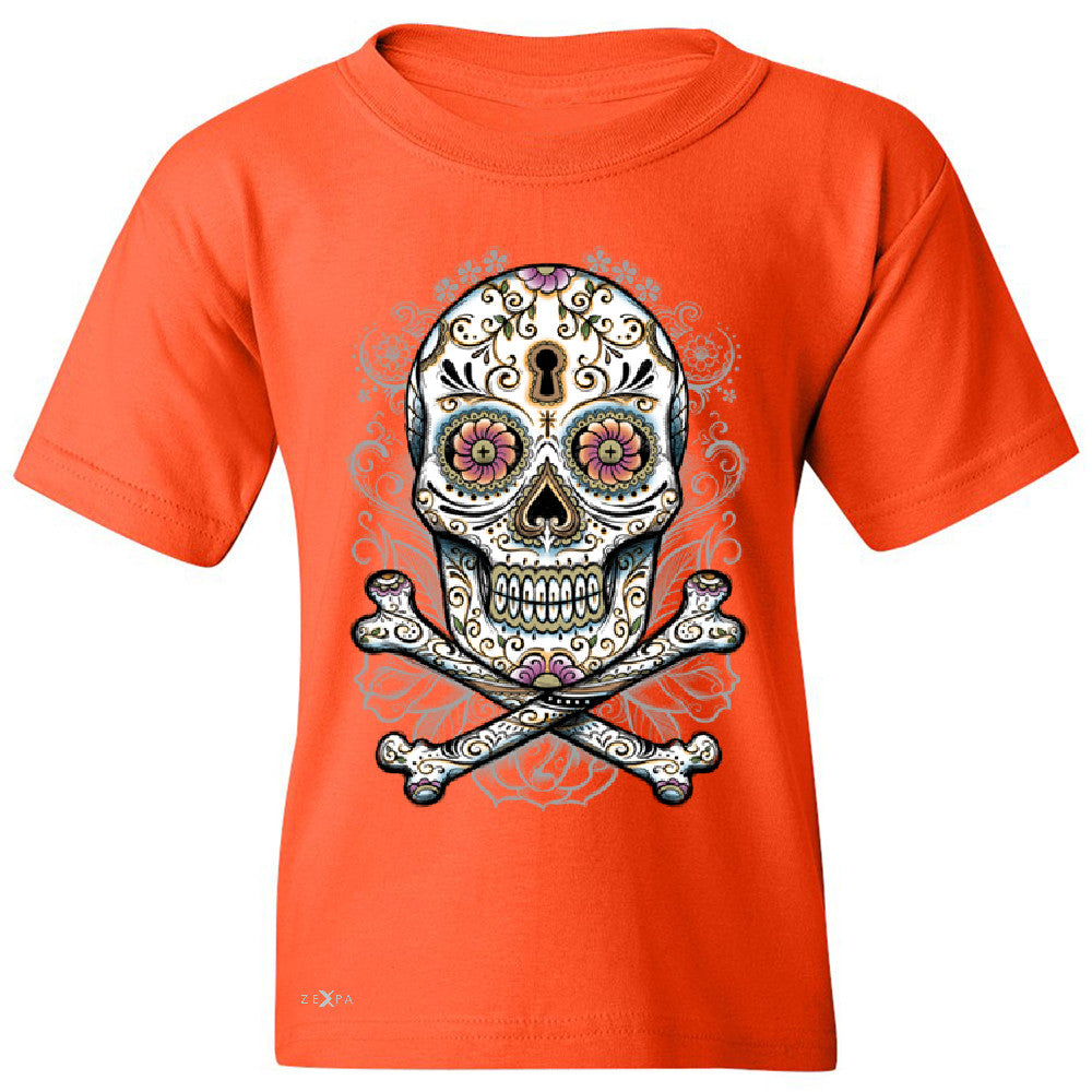 Floral Skull Youth T-shirt Dia de Muertos Sugar Day of The Dead Tee - Zexpa Apparel - 2