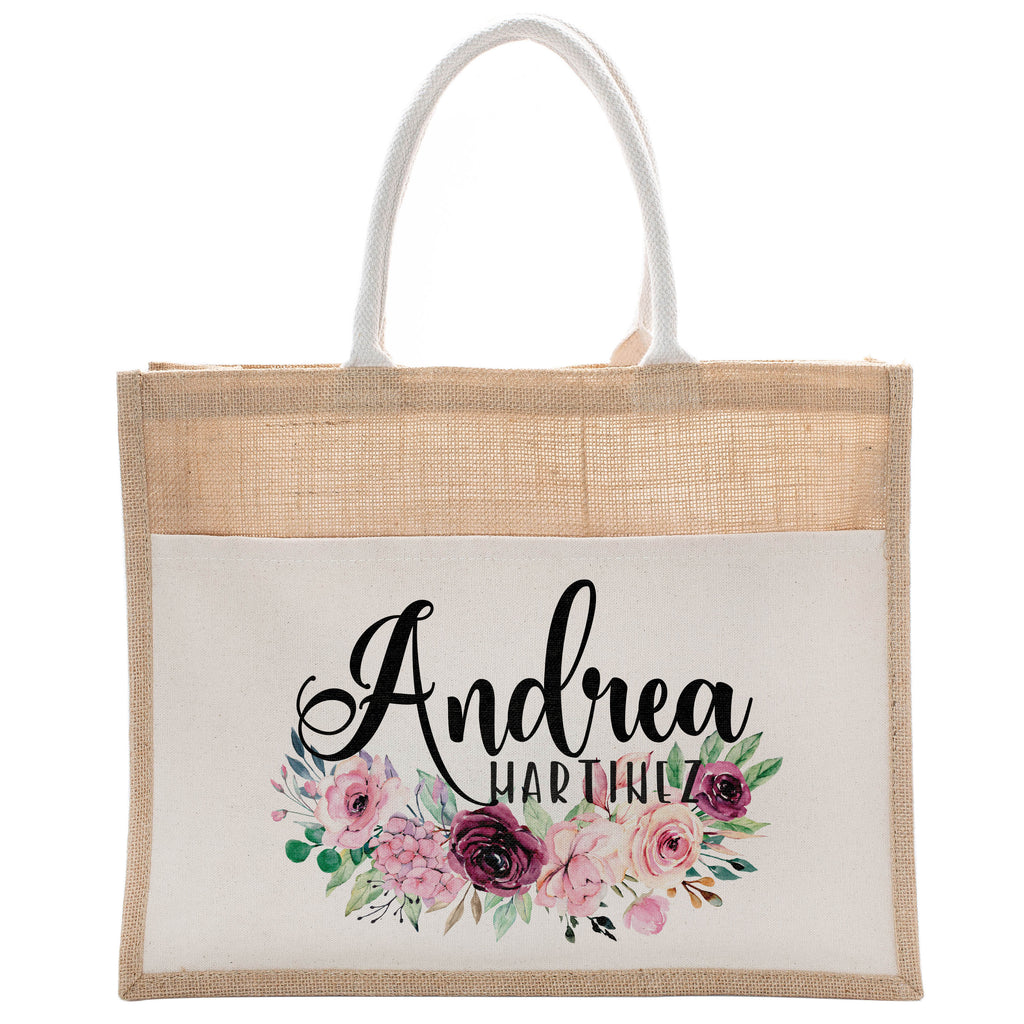 Personalized Luxury Totebag | Cusomized Floral Cotton Canvas Tote Bag For Bachelorette Party Beach Workout Yoga Pilates Vacation Bridesmaid and Daily Use Totes Design #10