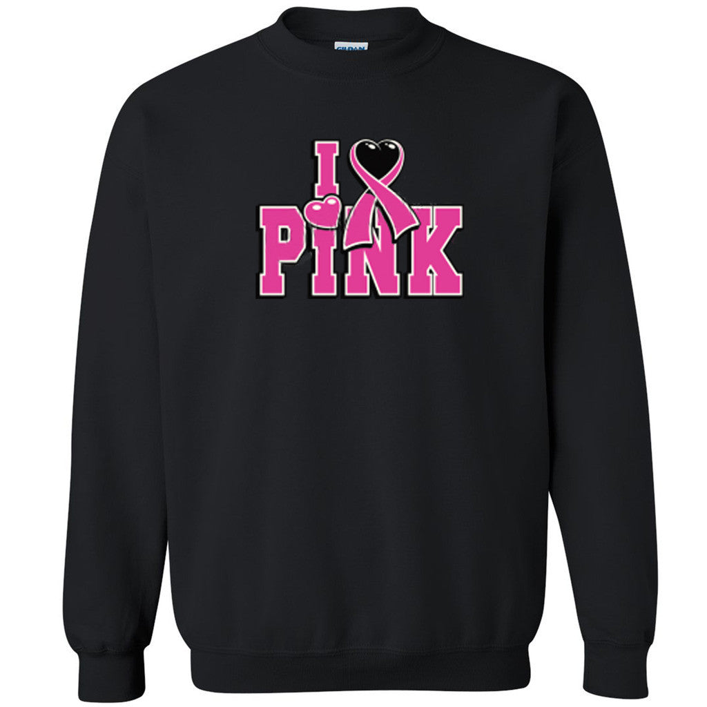 I Love Pink Ribbon Unisex Crewneck Breast Cancer Awareness Month Sweatshirt - Zexpa Apparel