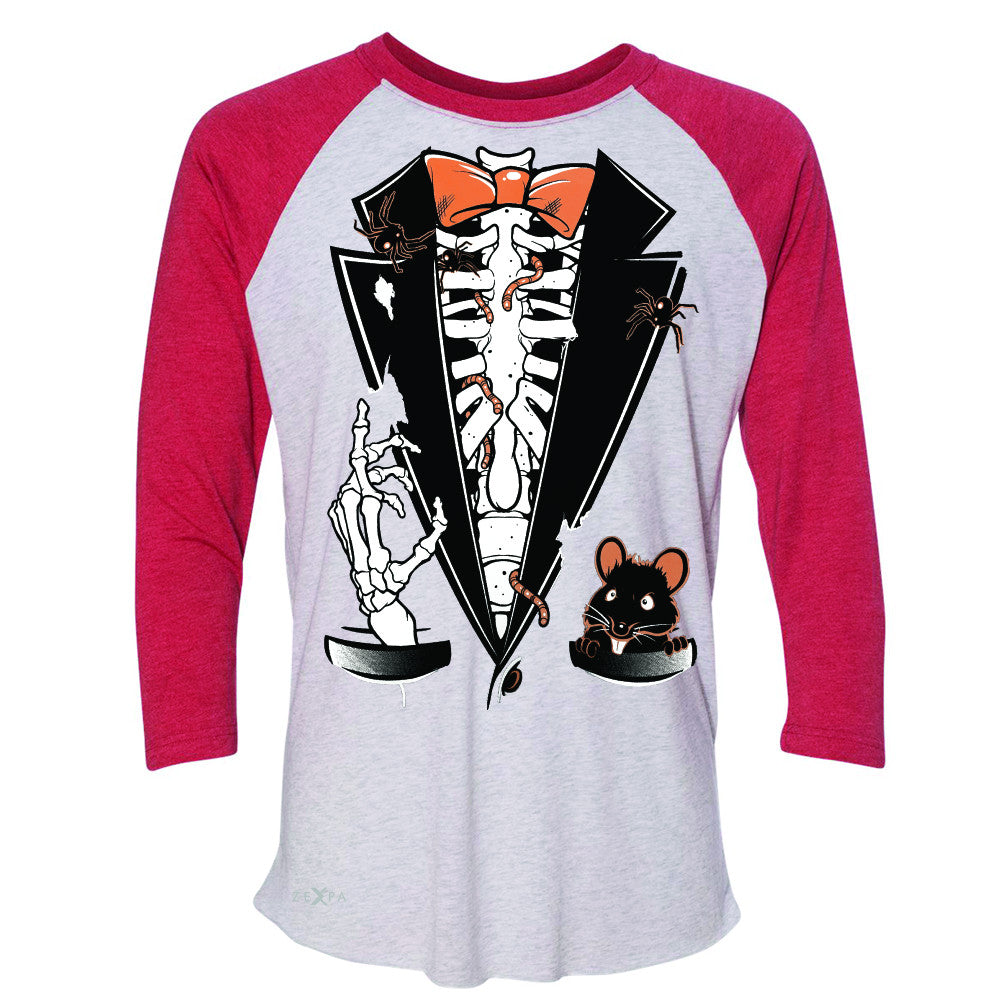 Rib Cage Skeleton Tuxedo 3/4 Sleevee Raglan Tee Halloween Costume Tee - Zexpa Apparel - 2