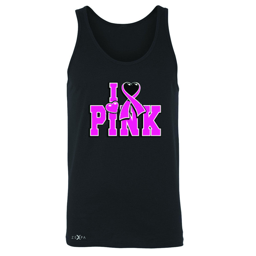 I Love Pink - Pink Heart Ribbon Men's Jersey Tank Breast Cancer Sleeveless - Zexpa Apparel - 1