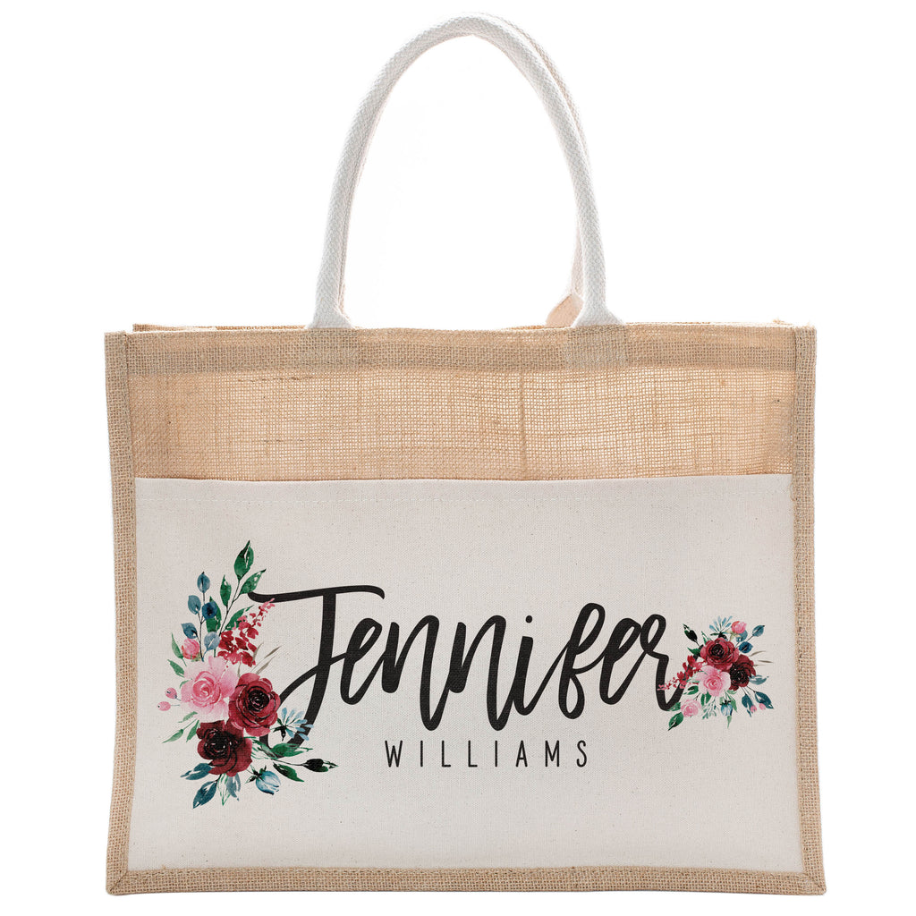 Personalized Luxury Totebag | Cusomized Floral Cotton Canvas Tote Bag For Bachelorette Party Beach Workout Yoga Pilates Vacation Bridesmaid and Daily Use Totes Design #11