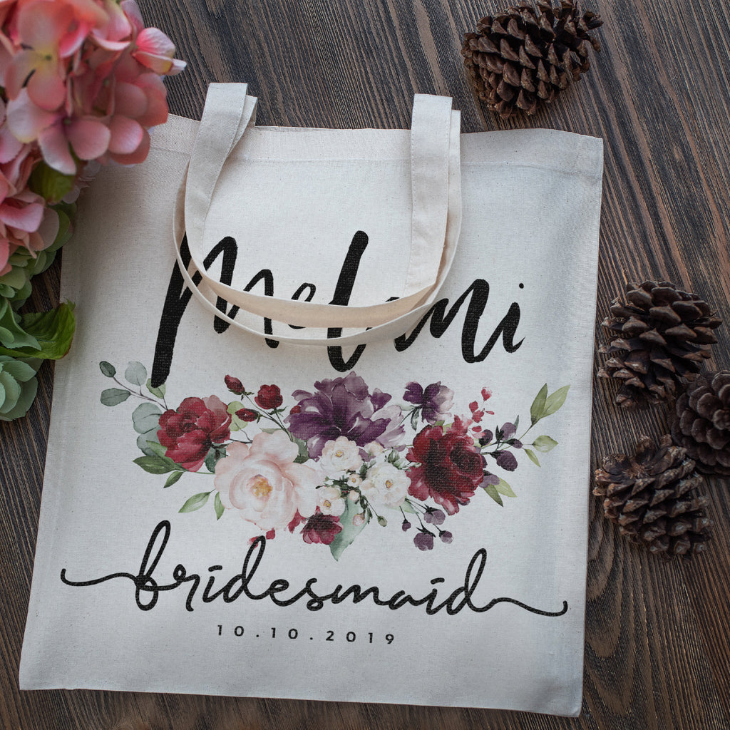 Personalized Tote Bag For Bridesmaids Wedding | Customized Bachelorette Party Bag | Baby Shower and Events Totes |Design #6