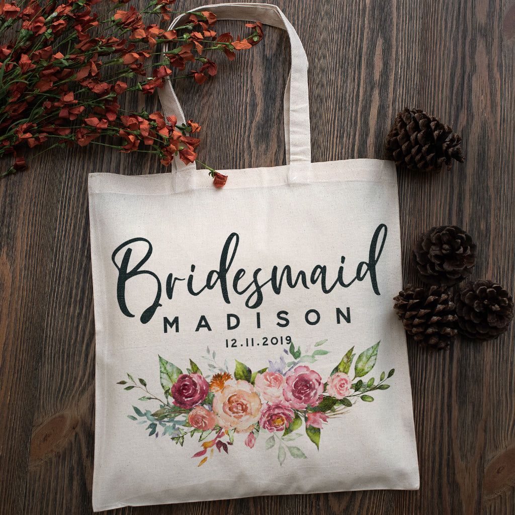 Personalized Tote Bag For Bridesmaids Wedding | Customized Bachelorette Party Bag | Baby Shower and Events Totes |Design #8
