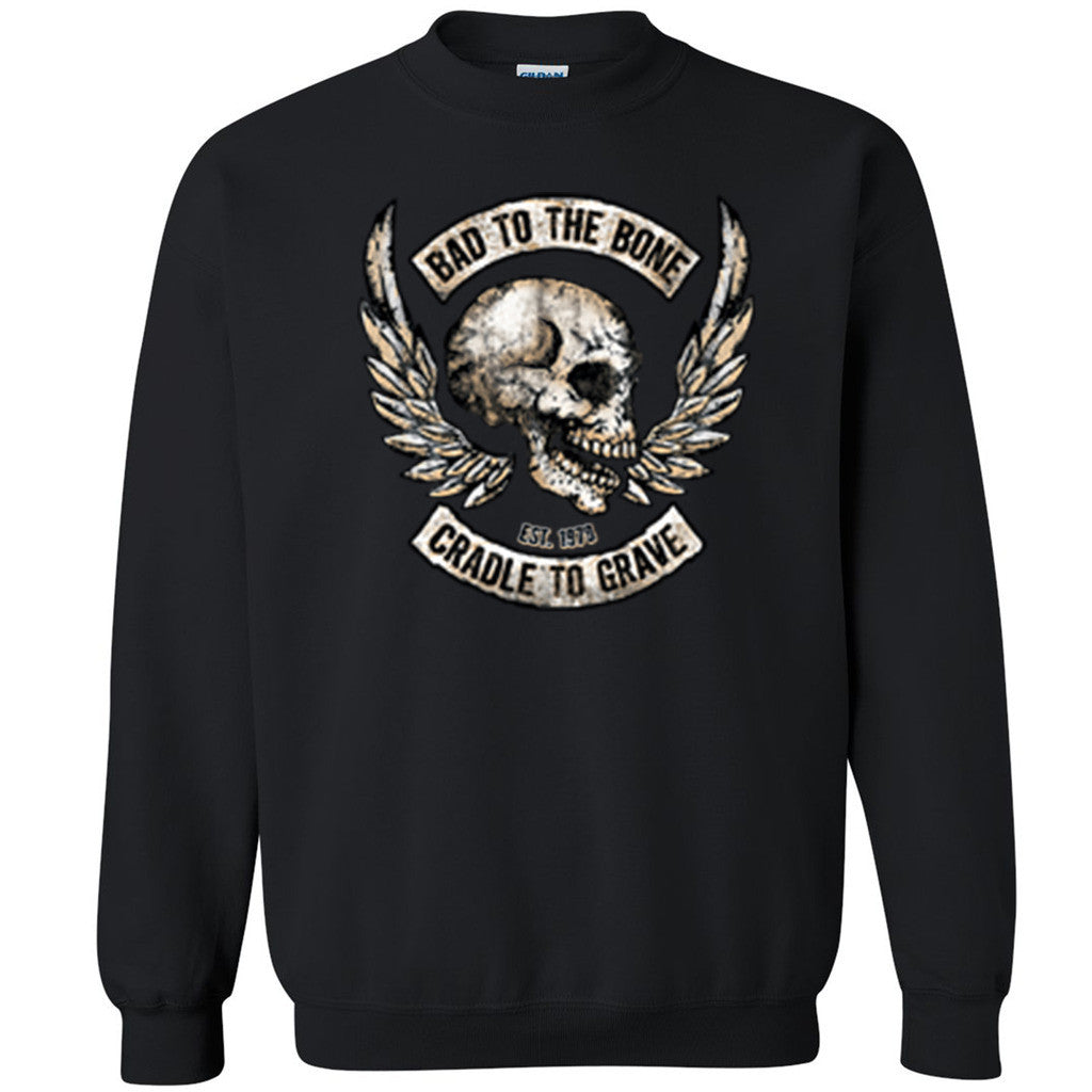Skull Wings Bad To The Bone Unisex Crewneck Cradle To Grave 1979 Sweatshirt - Zexpa Apparel