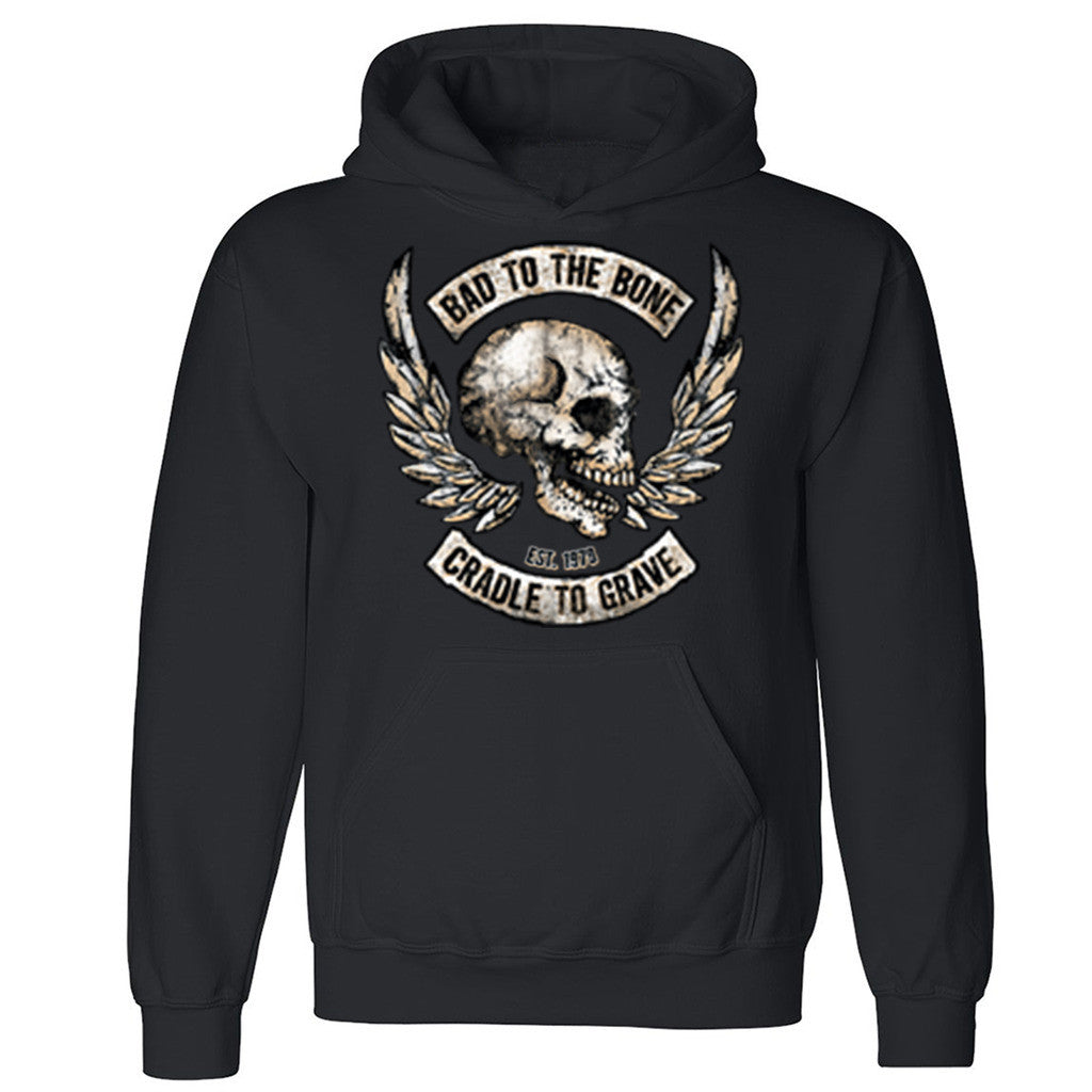 Zexpa Apparelâ„¢ Skull Wings Bad To The Bone Unisex Hoodie Cradle To Grave 1979 Hooded Sweatshirt