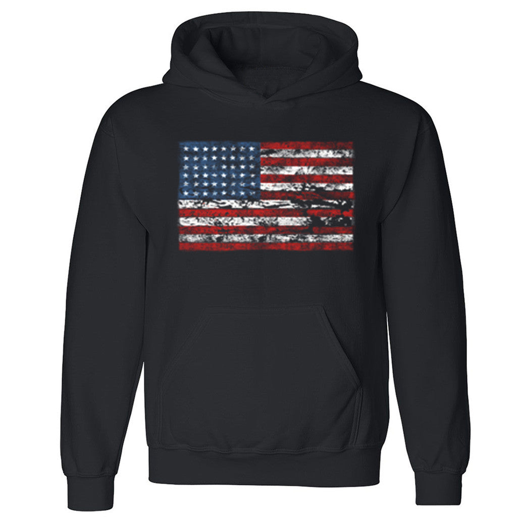Zexpa Apparelâ„¢ Distressed American Flag Horizontal Unisex Hoodie 4th of july Hooded Sweatshirt