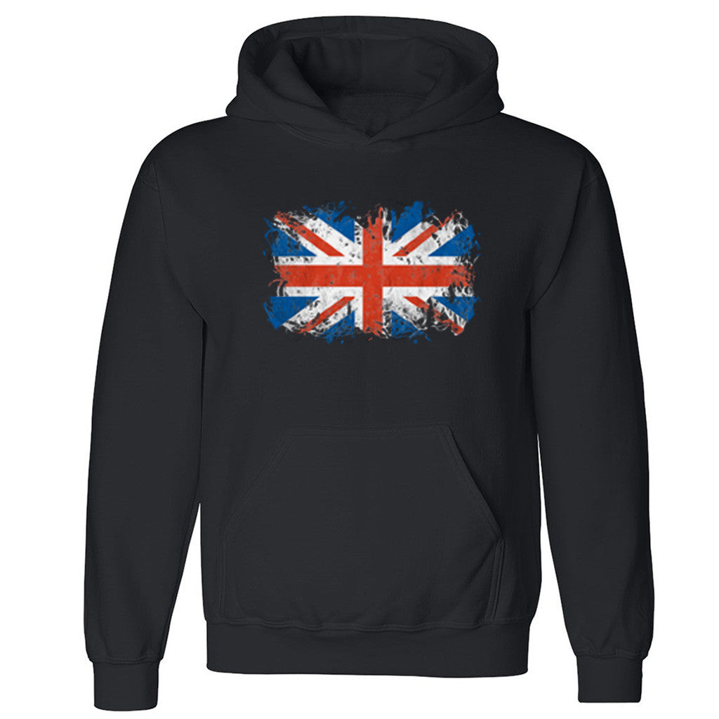 Zexpa Apparelâ„¢ Distressed UK Flag Horizontal Unisex Hoodie British Flag GB Hooded Sweatshirt