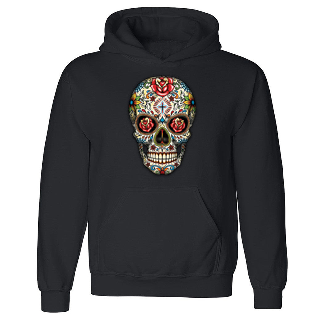 Zexpa Apparelâ„¢ Rose Sugar Skull Unisex Hoodie Halloween Day Of Dead Muertos Hooded Sweatshirt