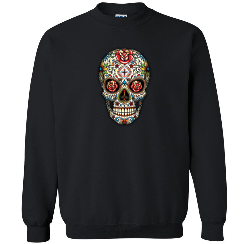 Rose Sugar Skull Unisex Crewneck Halloween Day Of Dead Muertos Sweatshirt - Zexpa Apparel