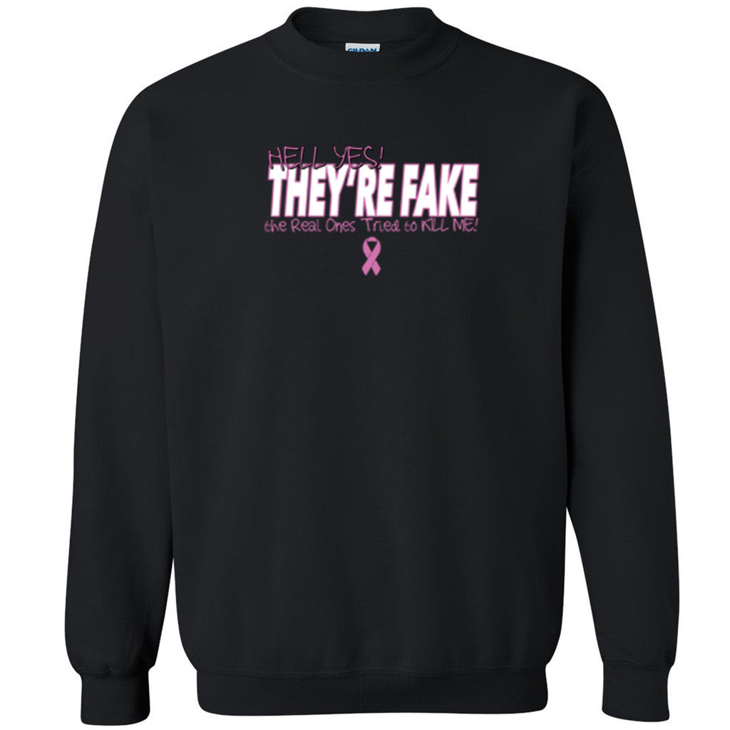 They Are Fake Unisex Crewneck Breast Cancer Awareness Month Run Sweatshirt - Zexpa Apparel