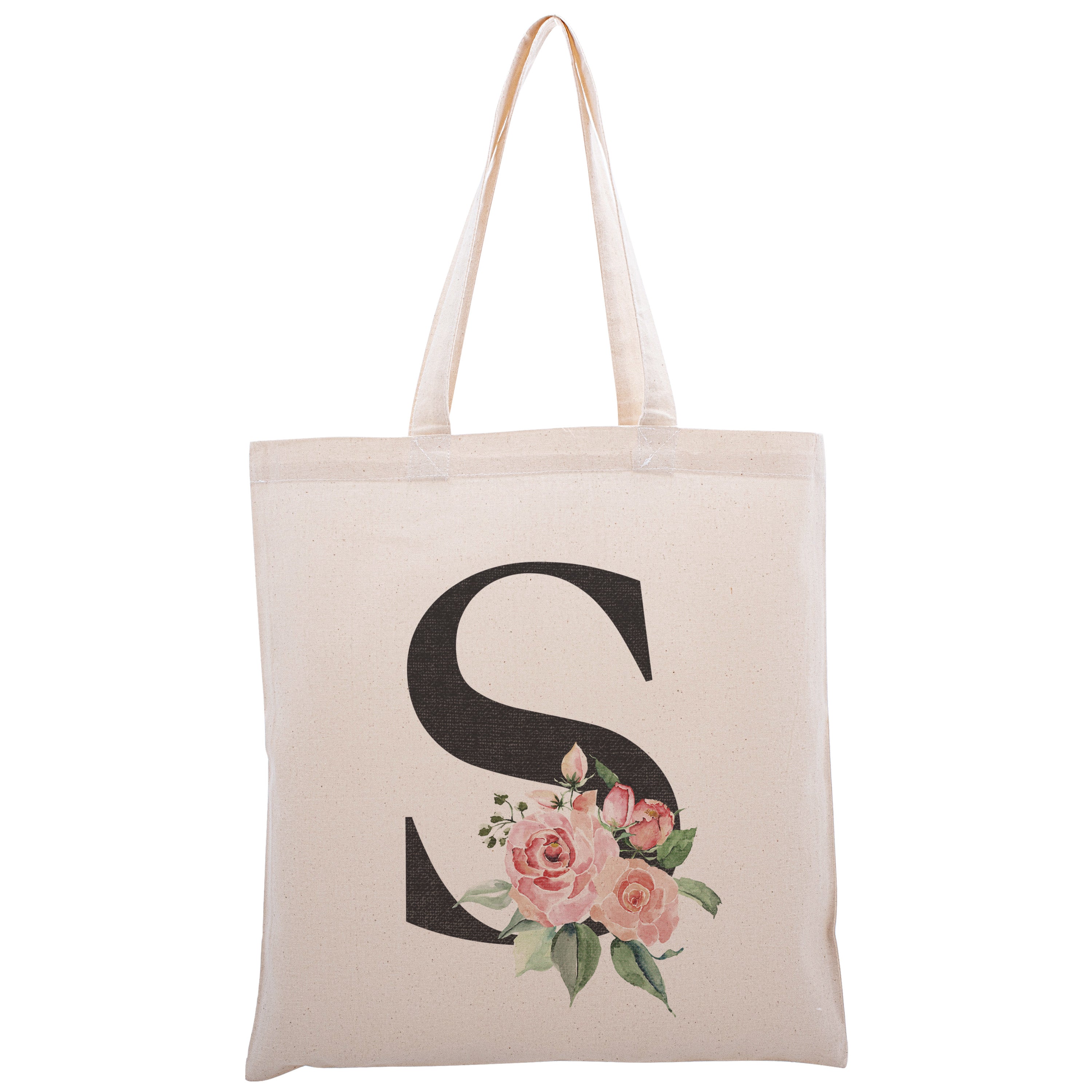 Personalized Tote Bag Floral Initial Canvas Tote Bags for Women, Monogram Bag for Bridesmaids Wedding Bachelorette Party (Letter S)