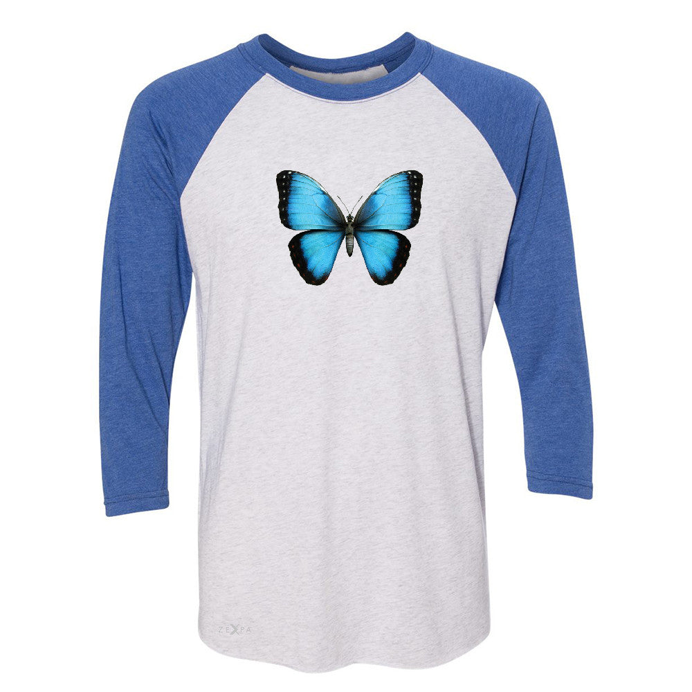 Real 3D Morpho Didius Butterfly 3/4 Sleevee Raglan Tee Animal Cool Cute Tee - Zexpa Apparel - 3
