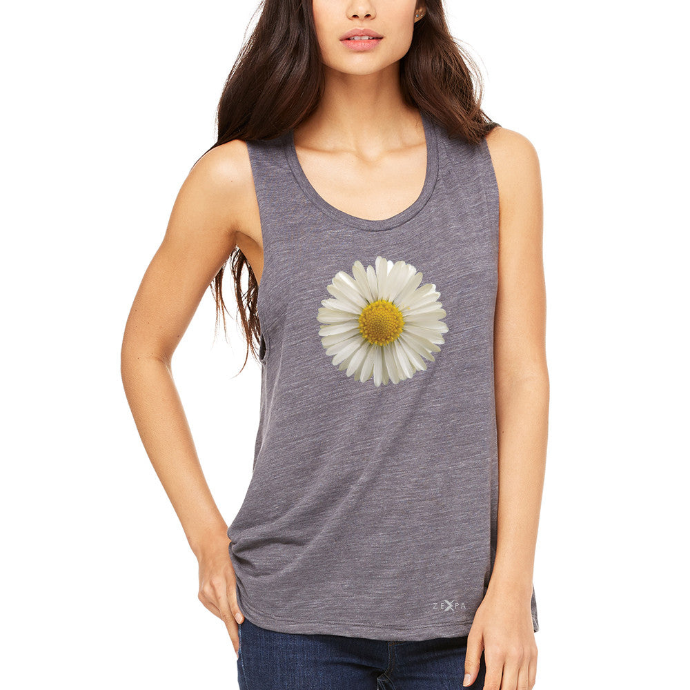 Real 3D Daisy Women's Muscle Tee Flower Cool Cute Embossed Tanks - Zexpa Apparel - 2
