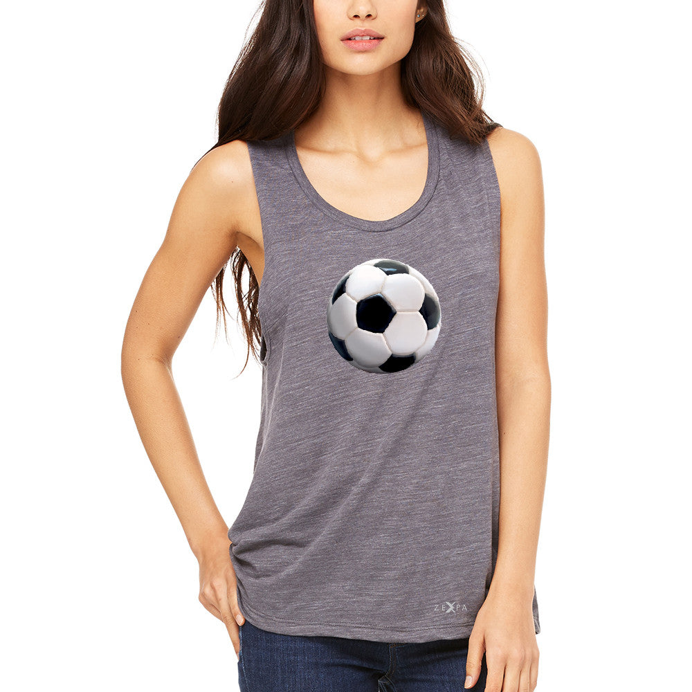 Real 3D Soccer Ball Women's Muscle Tee Soccer Cool Embossed Tanks - Zexpa Apparel - 2