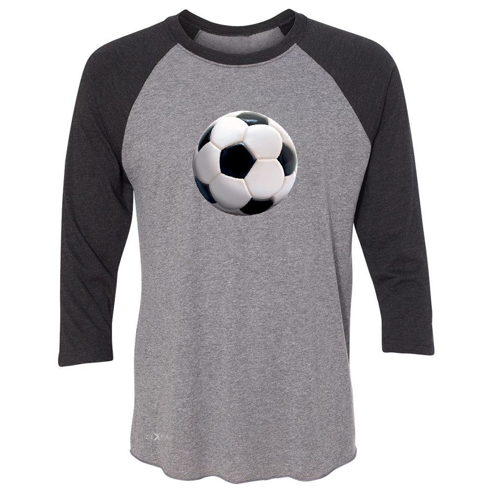 Real 3D Soccer Ball 3/4 Sleevee Raglan Tee Soccer Cool Embossed Tee - Zexpa Apparel - 1