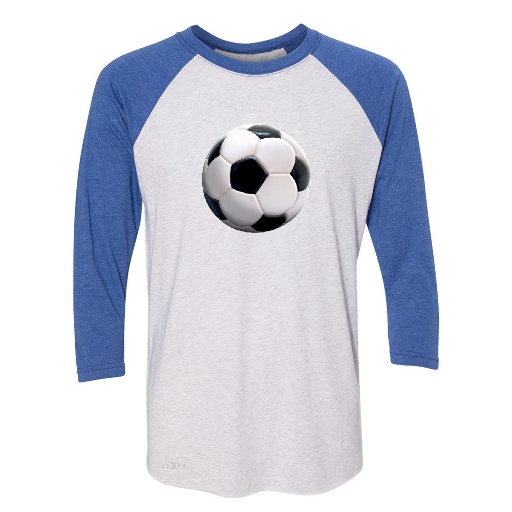 Real 3D Soccer Ball 3/4 Sleevee Raglan Tee Soccer Cool Embossed Tee - Zexpa Apparel - 3