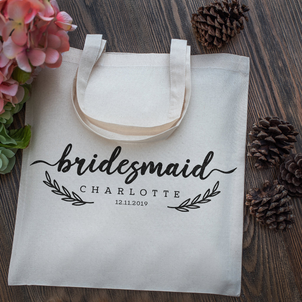 Personalized Tote Bag For Bridesmaids Wedding | Customized Bachelorette Party Bag | Baby Shower and Events Totes |Design #13