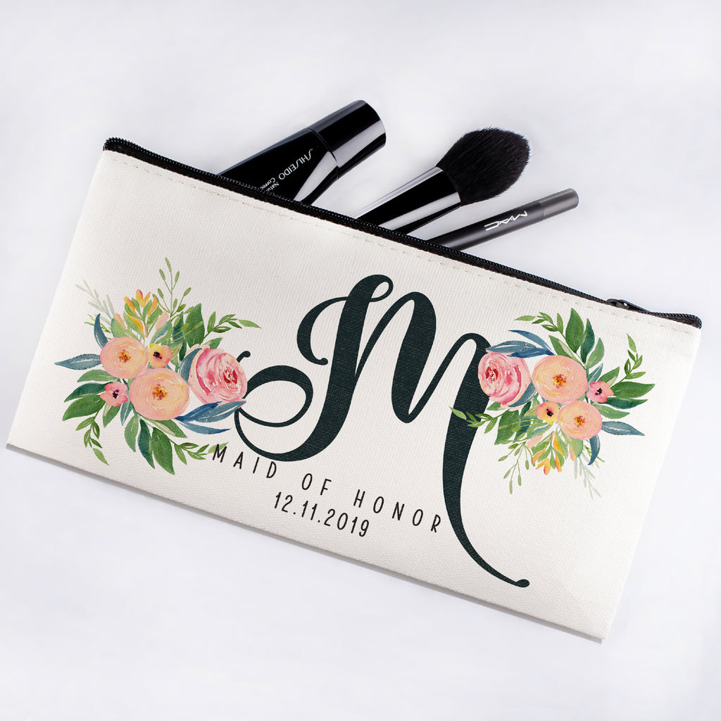 Personalized Makeup Bag Bridesmaid | Wedding Customized Pouch | Bachelorette Party Cosmetic Case |Toiletries Hndy Organizer with Zipper|Events Parties Baby Shower Anniversary Christmas Gift|Desging #1