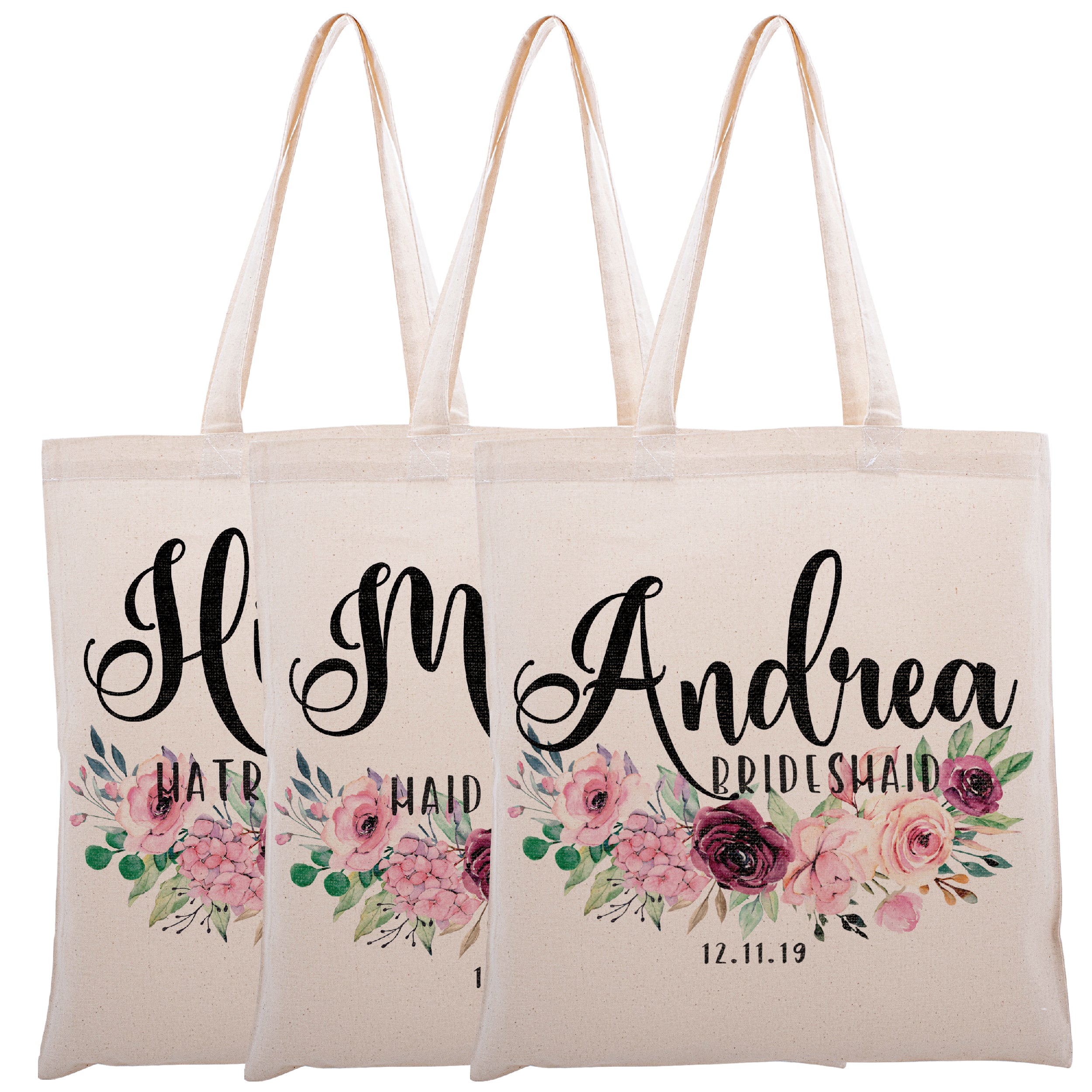 Personalized Tote Bag 100% Cotton 8 x 8 inch 5 inch gusset - Bridesmaid  Gifts Boutique