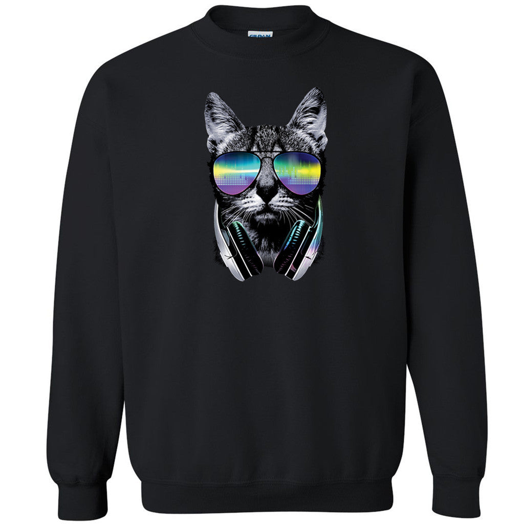 Cool DJ Cat Headphones Unisex Crewneck Cat Face Fancy Dope Print Sweatshirt - Zexpa Apparel