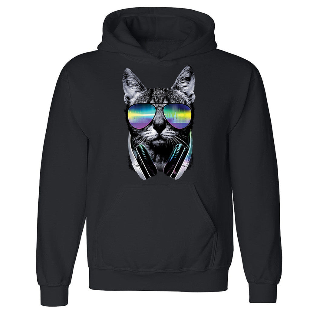 Zexpa Apparelâ„¢ Cool DJ Cat Headphones Unisex Hoodie Cat Face Fancy Dope Print Hooded Sweatshirt