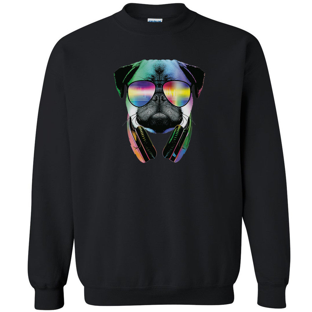 Cool DJ Pug Headphones Unisex Crewneck Dog Face Fancy Dope Print Sweatshirt - Zexpa Apparel
