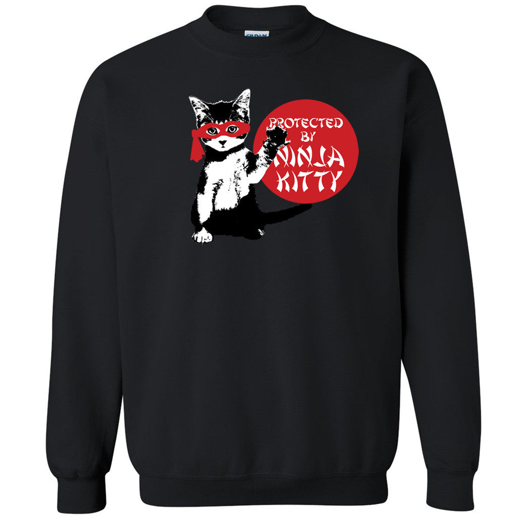 Protected by Ninja Kitty Unisex Crewneck Cat mom Cat Dad Funny Sweatshirt - Zexpa Apparel