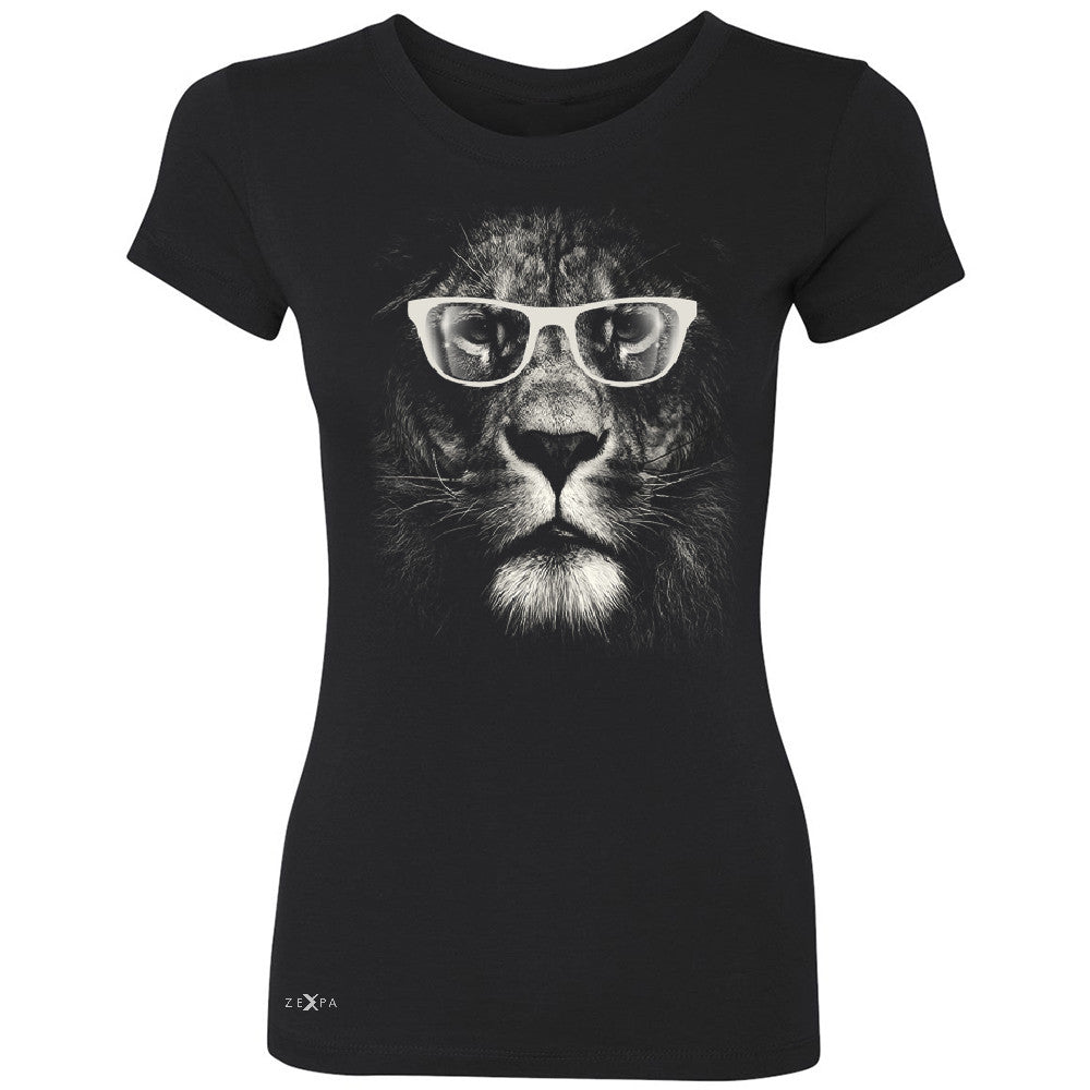 Lion With Glasses Women's T-shirt Graphic Cool Wild Animal Tee - Zexpa Apparel - 1