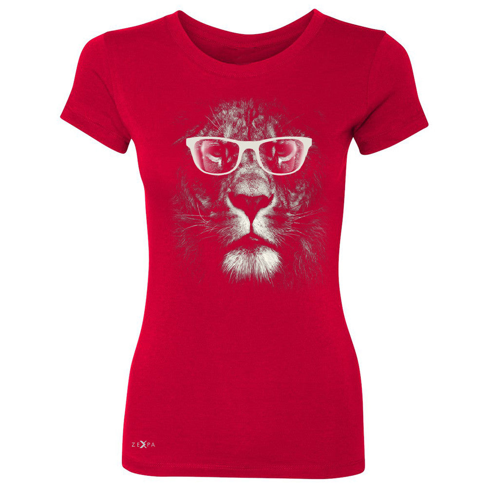 Lion With Glasses Women's T-shirt Graphic Cool Wild Animal Tee - Zexpa Apparel - 4