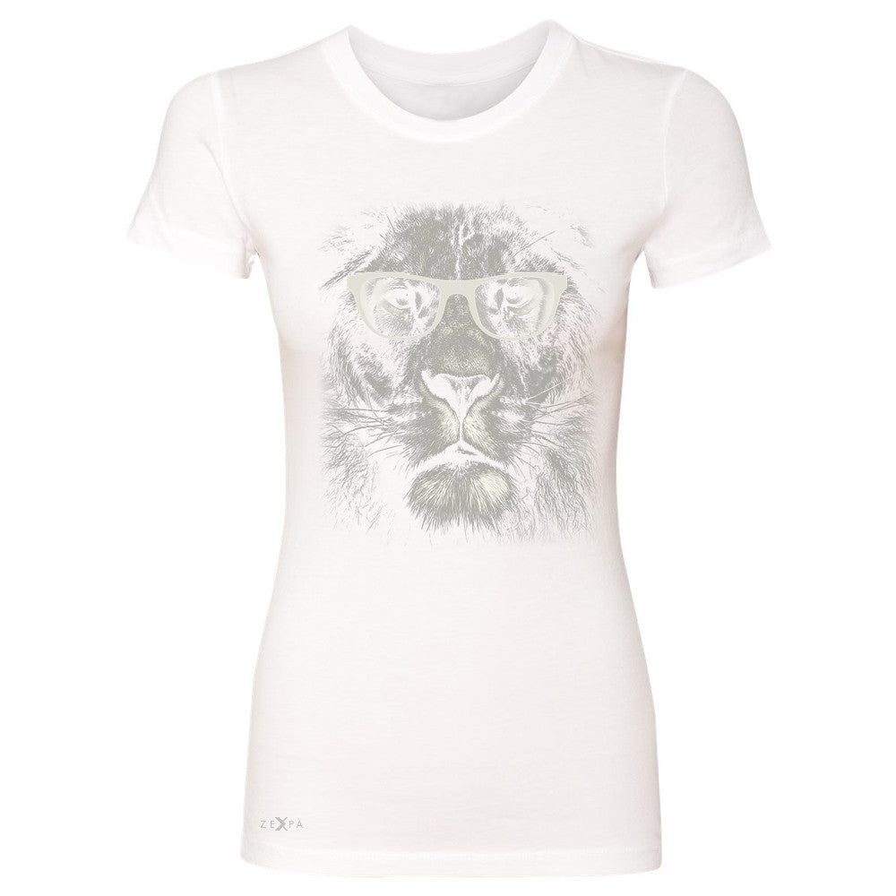 Lion With Glasses Women's T-shirt Graphic Cool Wild Animal Tee - Zexpa Apparel - 5