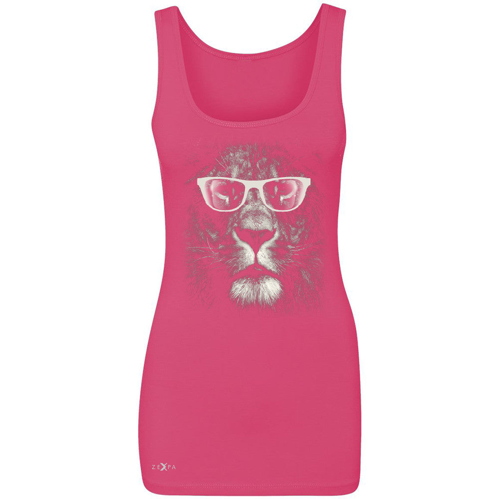 Lion With Glasses Women's Tank Top Graphic Cool Wild Animal Sleeveless - Zexpa Apparel - 2