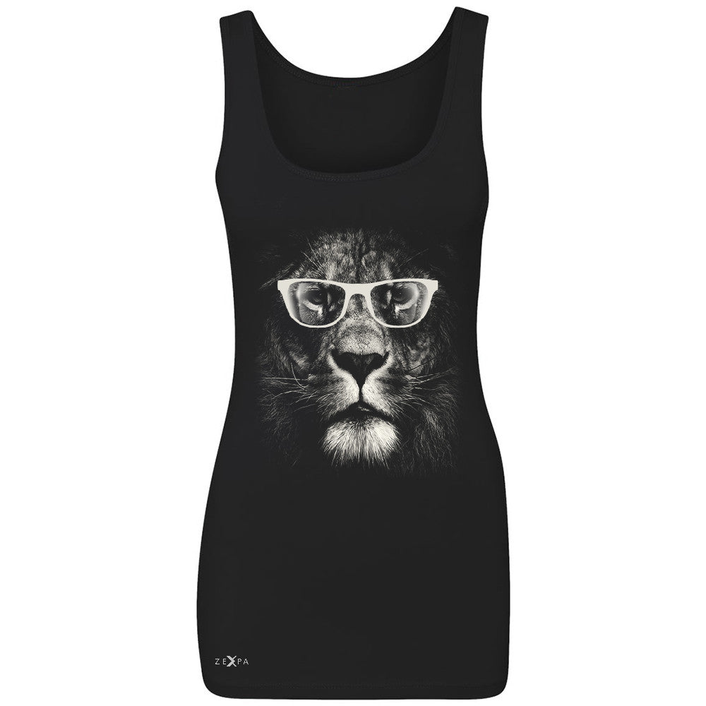 Lion With Glasses Women's Tank Top Graphic Cool Wild Animal Sleeveless - Zexpa Apparel - 1