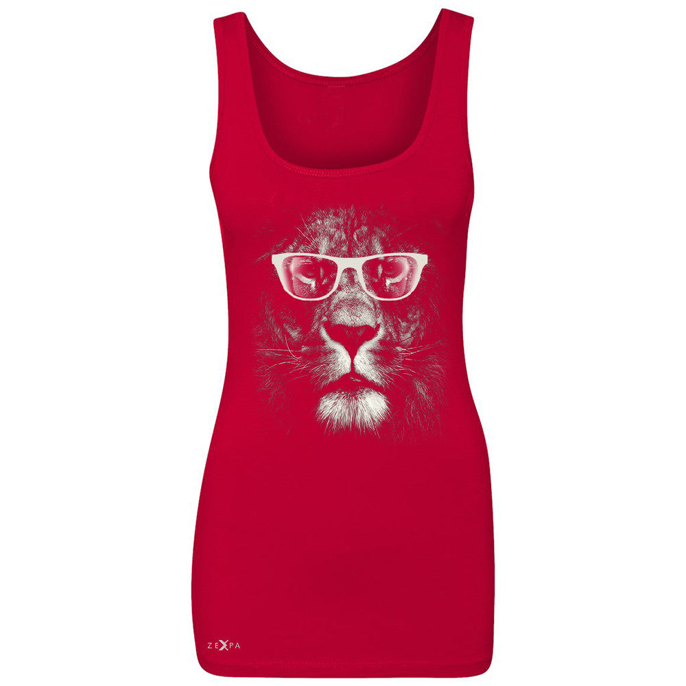 Lion With Glasses Women's Tank Top Graphic Cool Wild Animal Sleeveless - Zexpa Apparel - 3