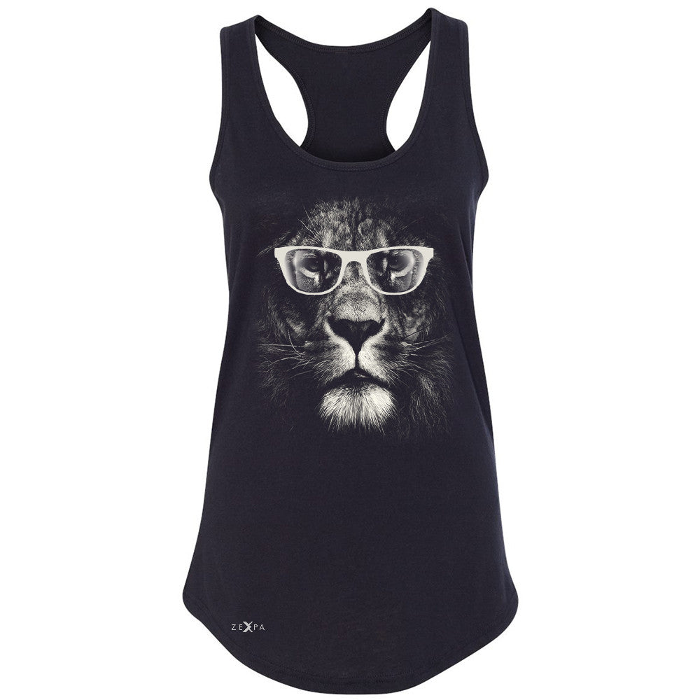 Lion With Glasses Women's Racerback Graphic Cool Wild Animal Sleeveless - Zexpa Apparel - 1