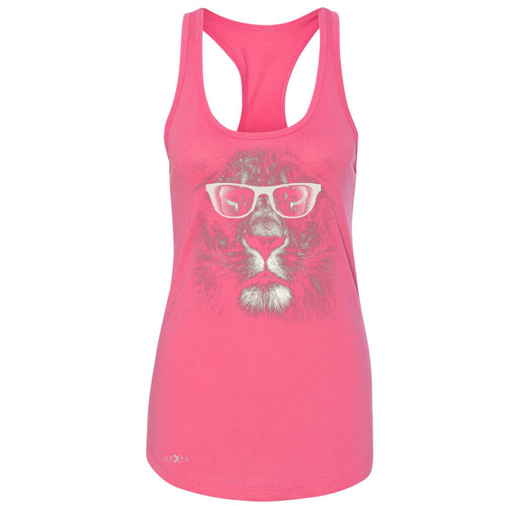 Lion With Glasses Women's Racerback Graphic Cool Wild Animal Sleeveless - Zexpa Apparel - 2