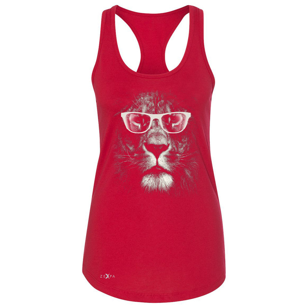 Lion With Glasses Women's Racerback Graphic Cool Wild Animal Sleeveless - Zexpa Apparel - 3