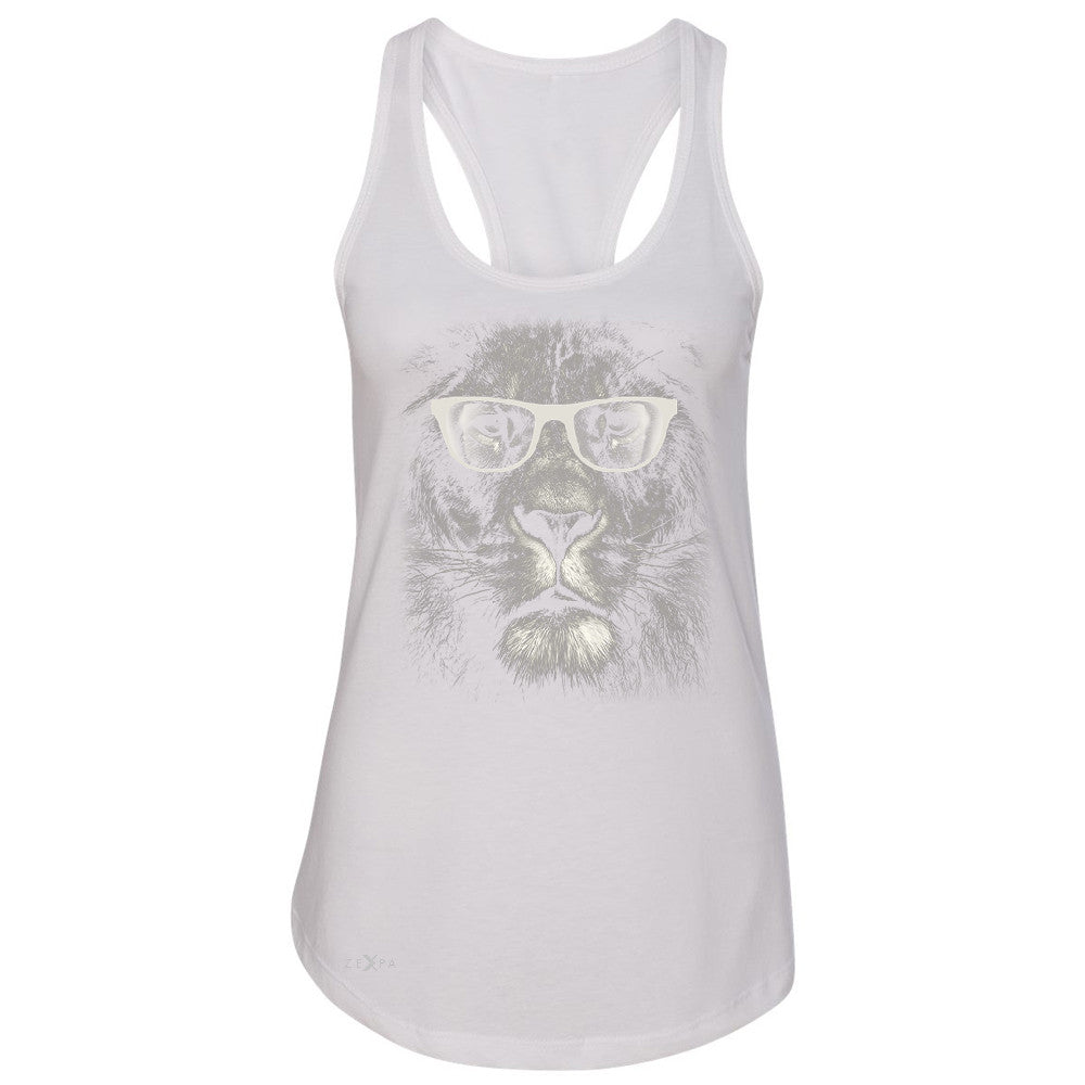 Lion With Glasses Women's Racerback Graphic Cool Wild Animal Sleeveless - Zexpa Apparel - 4