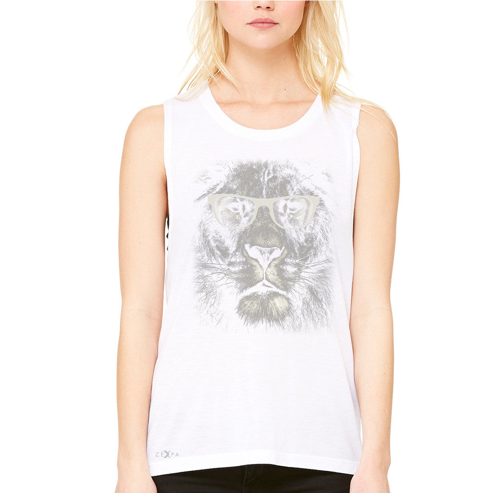 Lion With Glasses Women's Muscle Tee Graphic Cool Wild Animal Tanks - Zexpa Apparel - 6