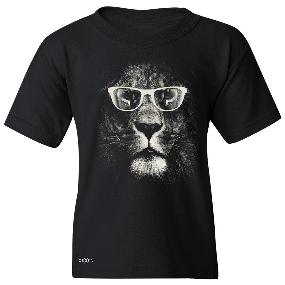 Lion With Glasses Youth T-shirt Graphic Cool Wild Animal Tee - Zexpa Apparel - 1