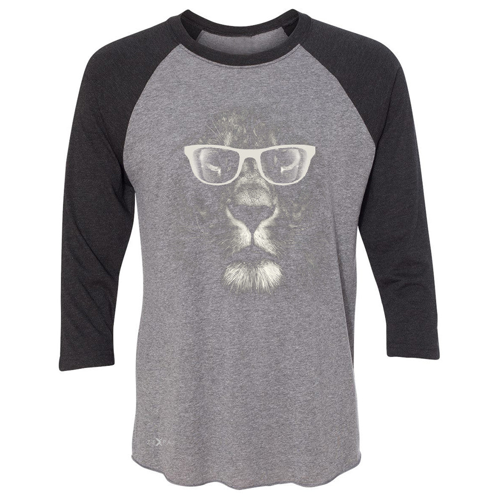 Lion With Glasses 3/4 Sleevee Raglan Tee Graphic Cool Wild Animal Tee - Zexpa Apparel - 1