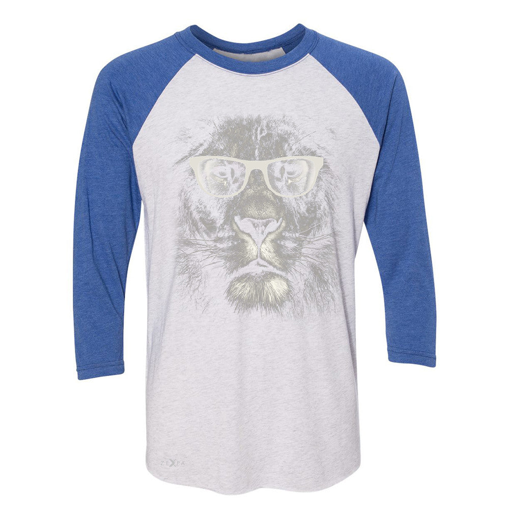 Lion With Glasses 3/4 Sleevee Raglan Tee Graphic Cool Wild Animal Tee - Zexpa Apparel - 3