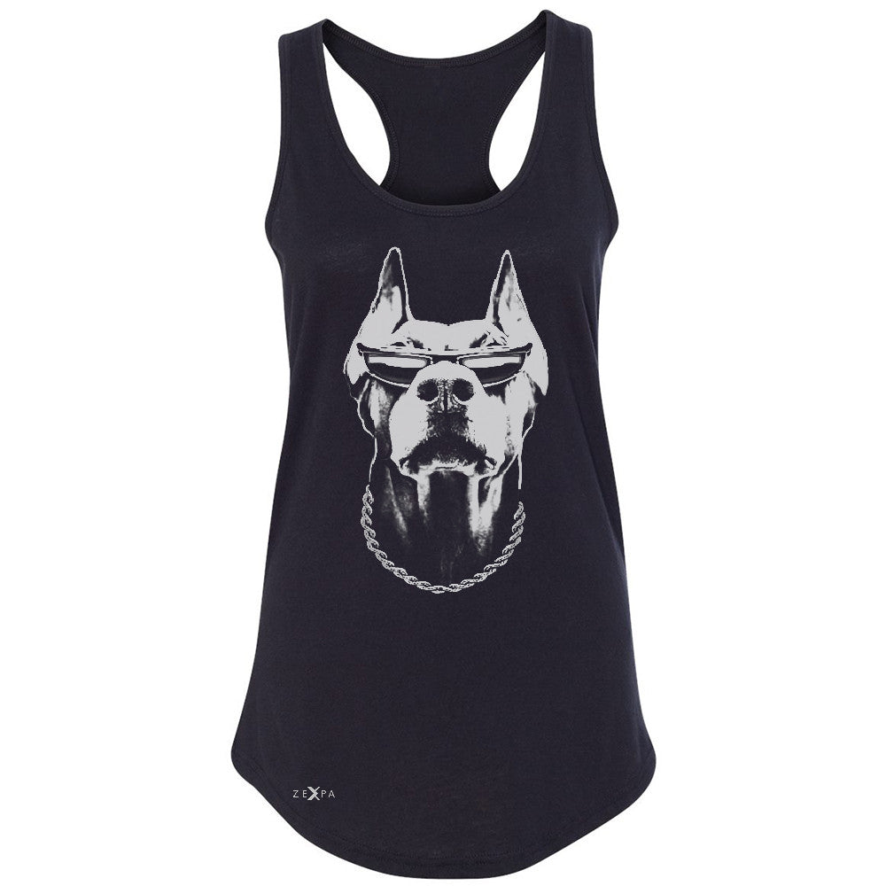 Cool Doberman with Sunglasses Women's Racerback Graphic Cool Dog Sleeveless - Zexpa Apparel Halloween Christmas Shirts