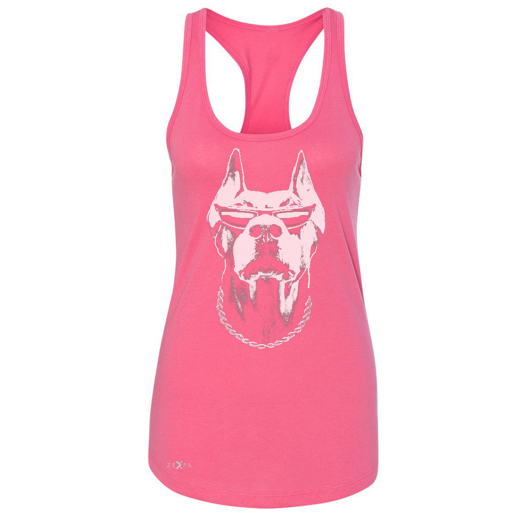 Cool Doberman with Sunglasses Women's Racerback Graphic Cool Dog Sleeveless - Zexpa Apparel Halloween Christmas Shirts