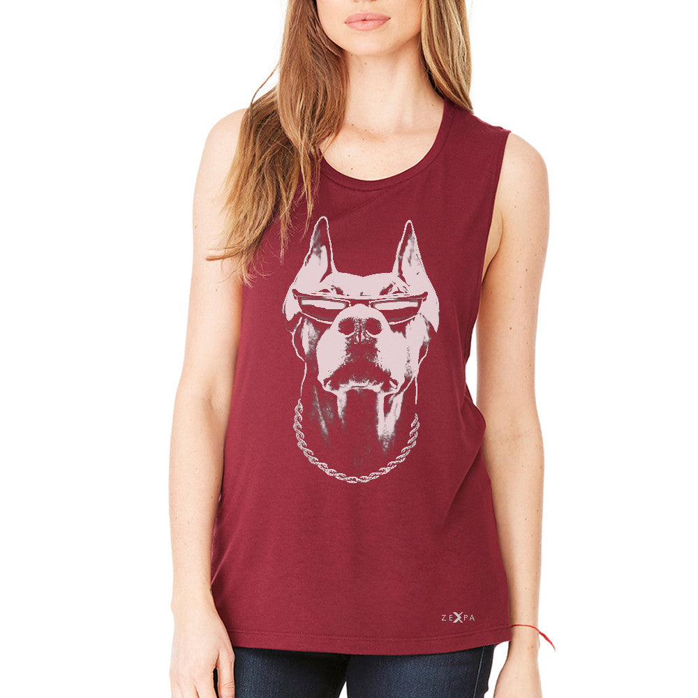 Cool Doberman with Sunglasses Women's Muscle Tee Graphic Cool Dog Tanks - Zexpa Apparel Halloween Christmas Shirts