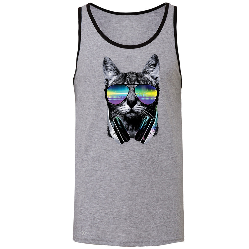 DJ Cat With Sun Glasses and Headphones Men's Jersey Tank Graphic Sleeveless - Zexpa Apparel - 2