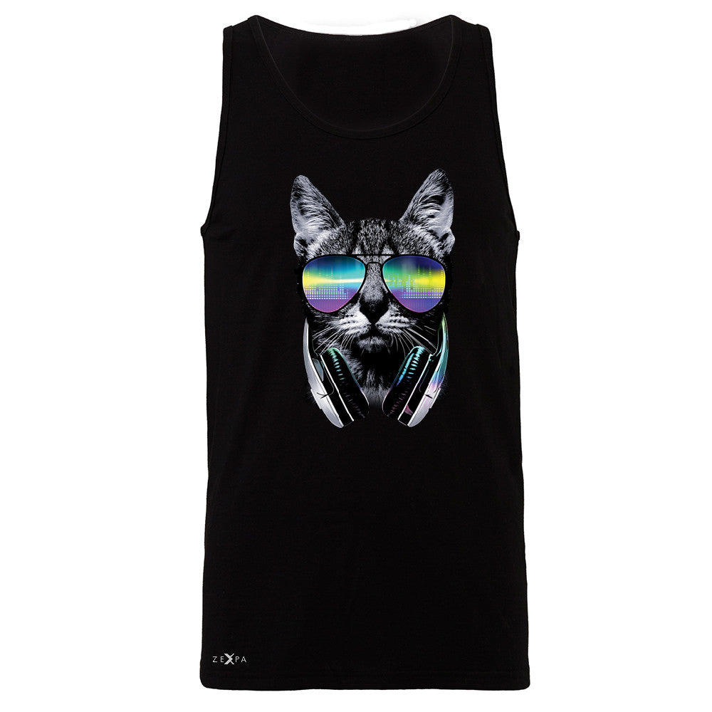 DJ Cat With Sun Glasses and Headphones Men's Jersey Tank Graphic Sleeveless - Zexpa Apparel - 1
